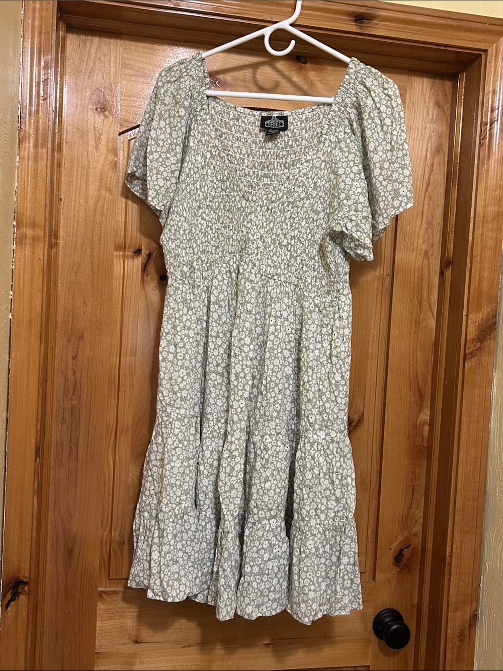 Angie Sage Green Floral Smocked Midi Dress Size XL Airy & Lightweight